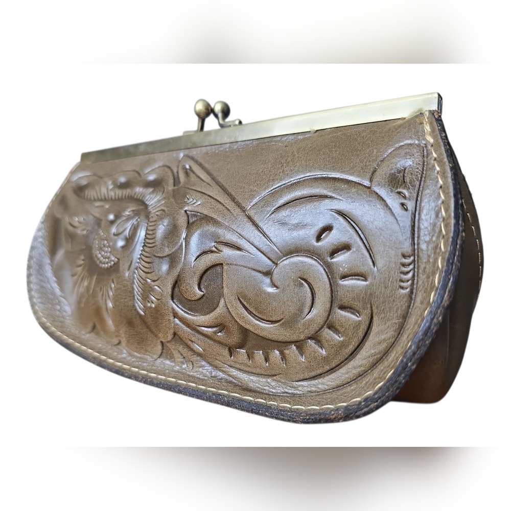 Patricia Nash Hand-Tooled Floral Leather Clutch - Olive Green - Picture 2 of 9